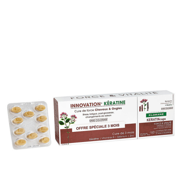 Cápsulas KERATINCAPS para fortalecer e revitalizar o cabelo pack 3 x 30 cápsulas